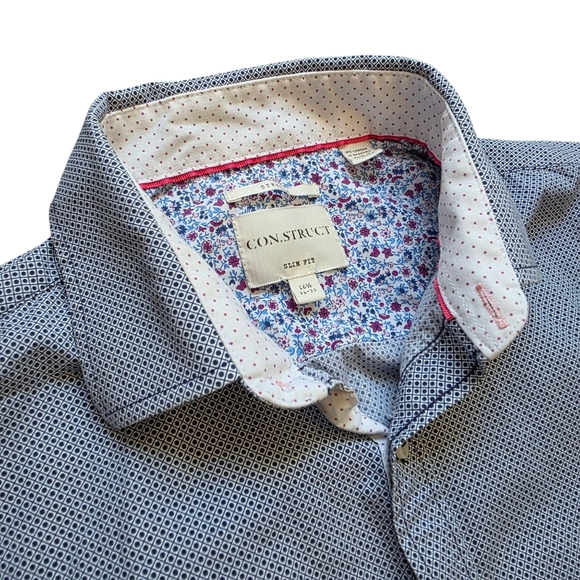 Construct Blue/White Geometric Pattern Button-up Flip Cuffs, Men Size 16.5 - Picture 3 of 7